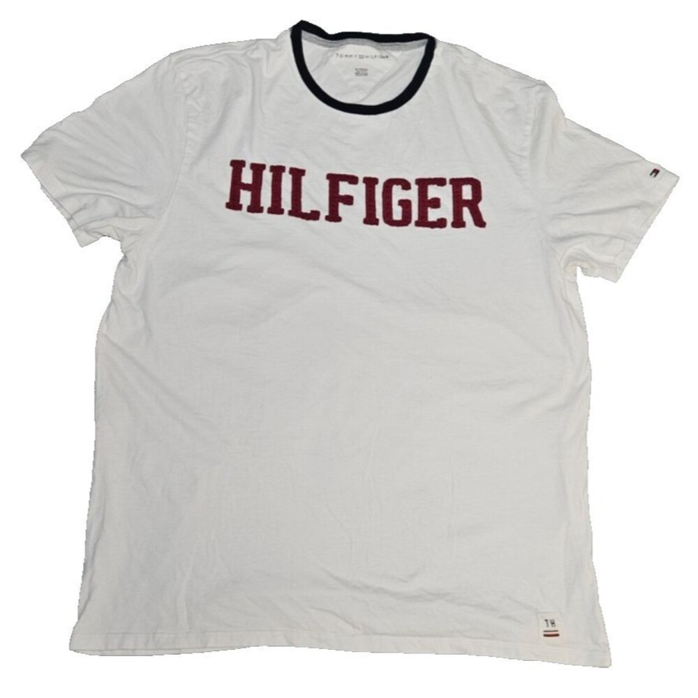 Tommy Hilfiger Men's XL Varsity Appliqué Logo Ringer T-Shirt White